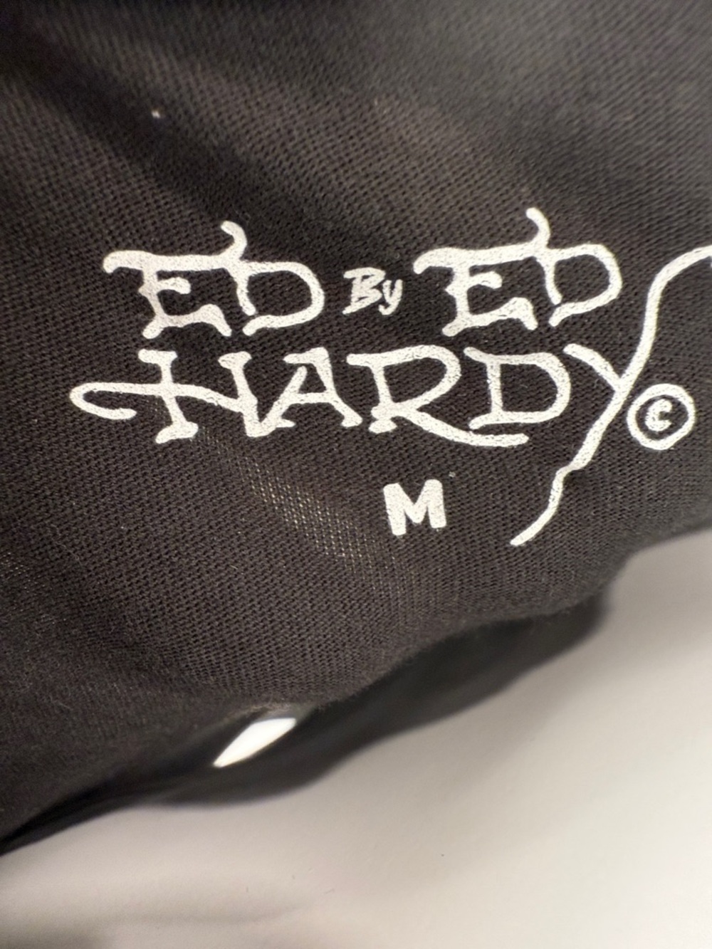 Ed Hardy Black Tee with Gold Logo and Red, Blue Tattoo Graphic - Picture 3 of 5
